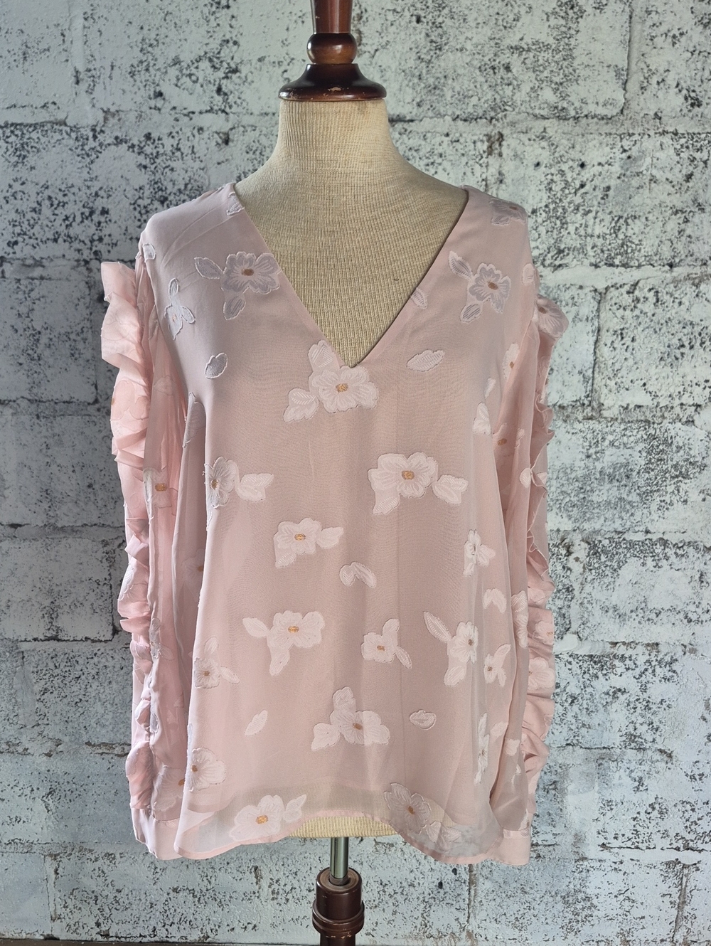 Express Pink Floral V-Neck Ruffle Sleeve Blouse